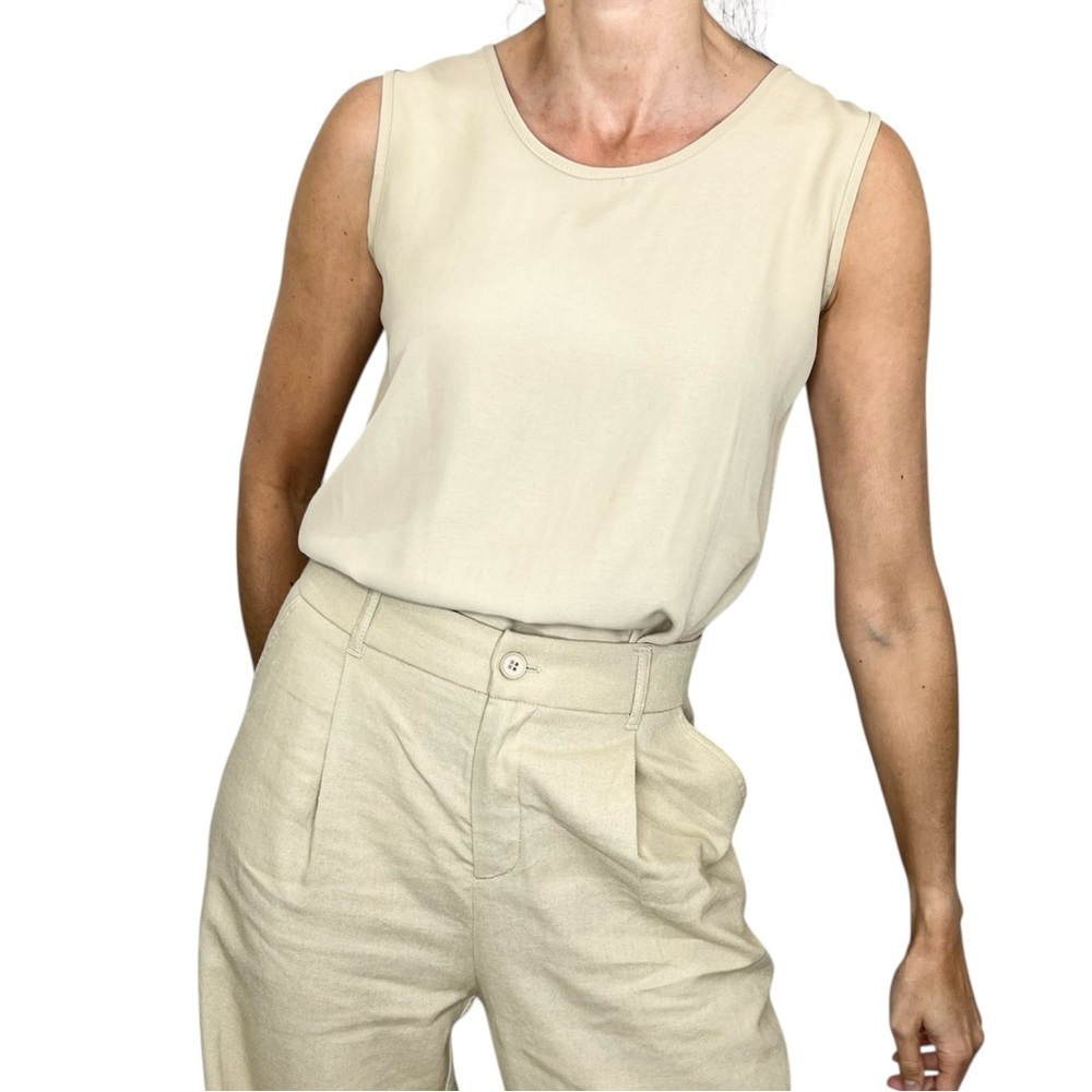 Vintage 90s minimalist neutral beige tan sleeveless boxy tank top S